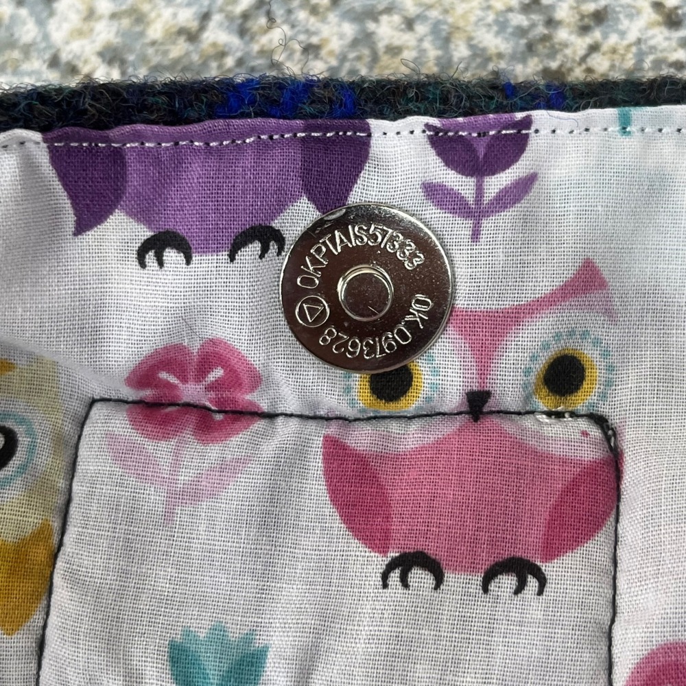 Harris Tweed Shoulder Bag Blue Plaid Wool Owl Lining Crossbody Magnetic Closure - Picture 4 of 11